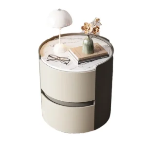 HARBOR Modern Double-Layer Nightstand with Ceramic Stone Top
